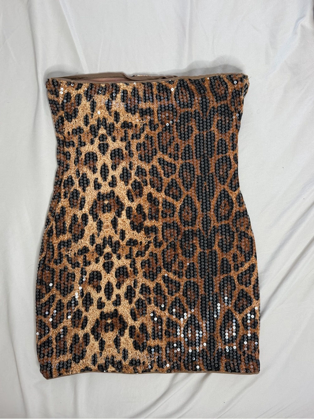 Sequin Leopard Print Strapless Mini Dress